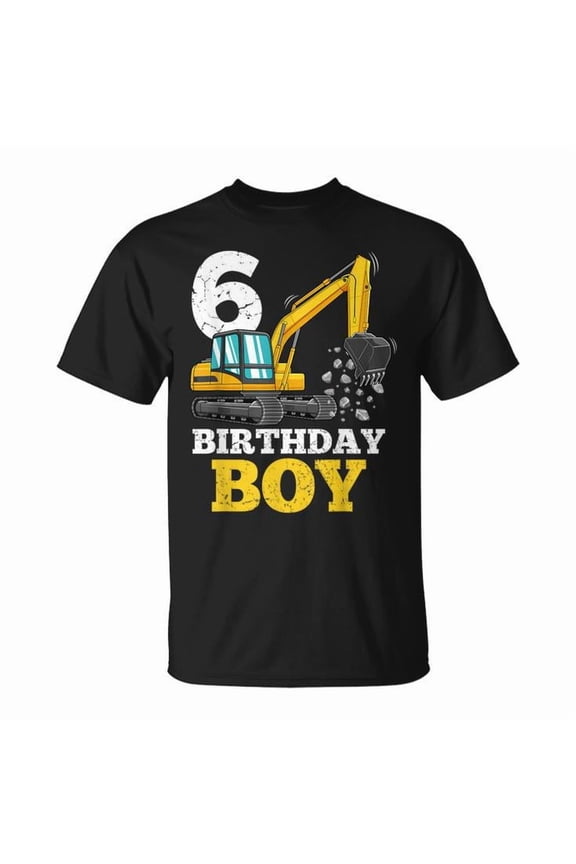 6 Years Old Birthday Boy Construction Birthday Party Graphic Cotton Tee Unisex Adult Casual Kids Celebration T-Shirt, Size 2XL, Color Black