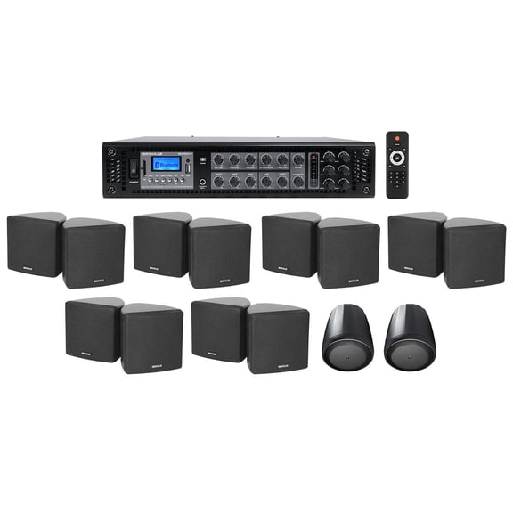 6-Zone Amp+12) 3.5" Black Cube+2) JBL Pendant Speakers for Restaurant/Bar/Cafe