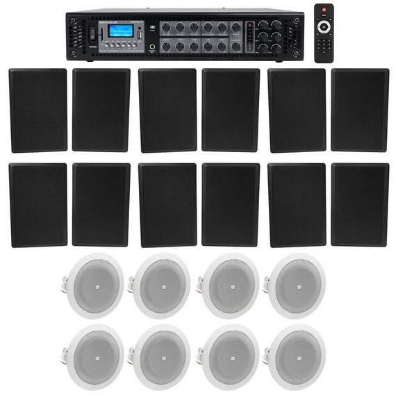 6-Zone Amplifier+12) Black Wall+8) JBL Ceiling Speakers For Restaurant/Bar/Cafe