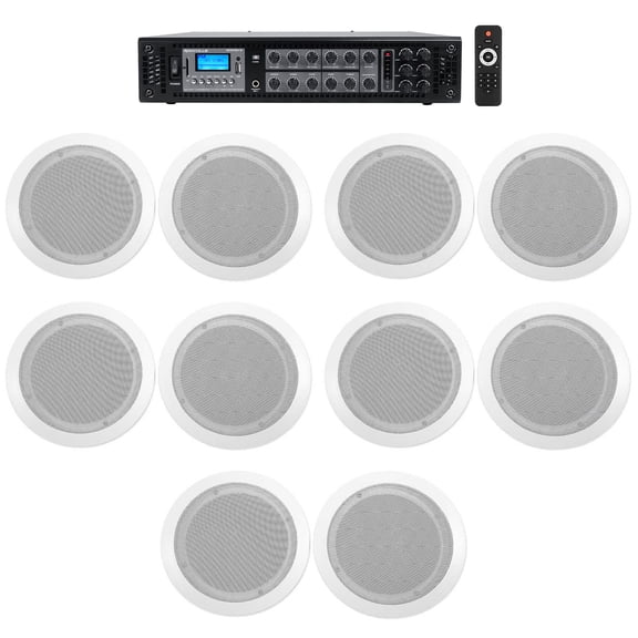 6-Zone Home Audio System+10) White Ceiling Speakers Bedroom/Living Room/Bathroom