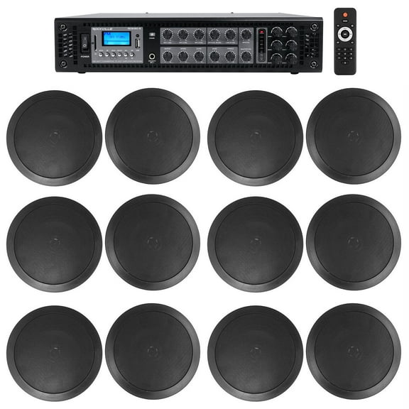 6-Zone Home Audio System+12) Black Ceiling Speakers Bedroom/Living Room/Bathroom