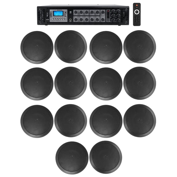 6-Zone Home Audio System+14 Black Ceiling Speakers Bedroom/Living Room/Bathroom