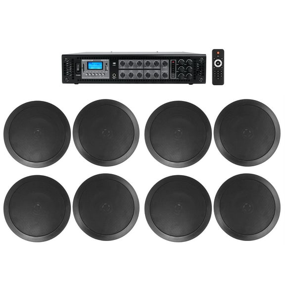 6-Zone Home Audio System+8 Black Ceiling Speakers 4 Bedroom/Living Room/Bathroom