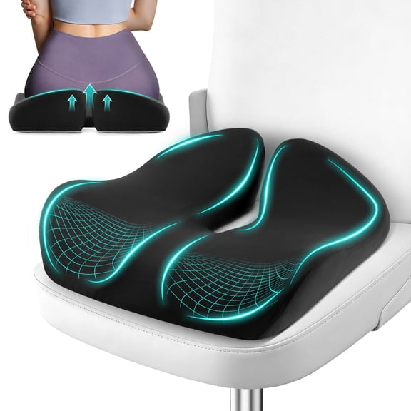 KAIPARA Seat Cushion for Office Chair, Memory Foam Car Cushion for Sciatica, Tailbone Pain Relief, Posture Support, Seat Pad Pillow for Wheelchair,18.5" L × 15" W × 4" H, Black