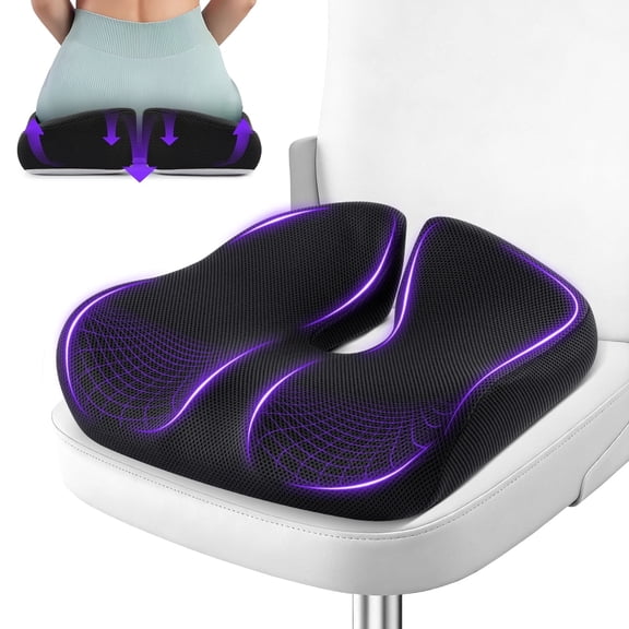 KAIPARA Seat Cushion for Office Chair, Memory Foam Car Cushion for Sciatica, Tailbone Pain Relief, Posture Support, Seat Pad Pillow for Wheelchair, 17.72" L  14.96" W, Black