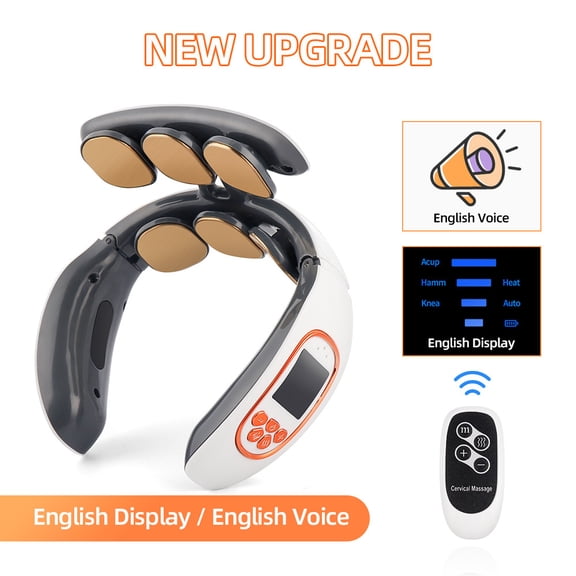 6-Zone neck massager 15 levels electric impulse hot compress therapy kneading vertebra hammer cervical spine relief pain