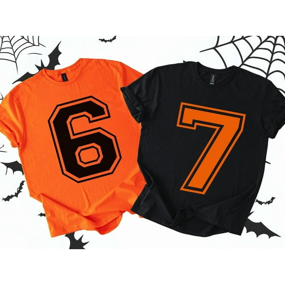 6 and 7 Matching Halloween Shirts, Funny Couples Costume T-Shirts, Trendy Number Graphic Tees, Fall Party Outfit