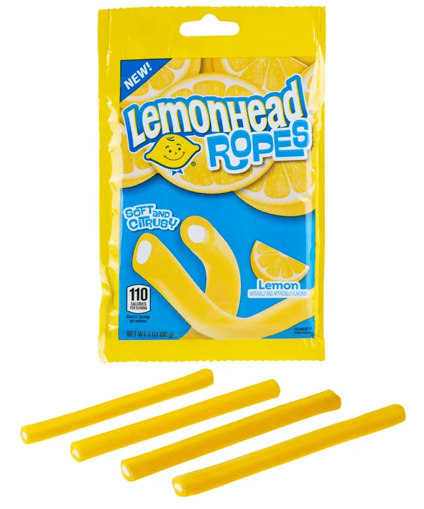 6 bags of Lemonhead Ropes - Sour candy ropes with a citrus filling (8 ropes per bag)