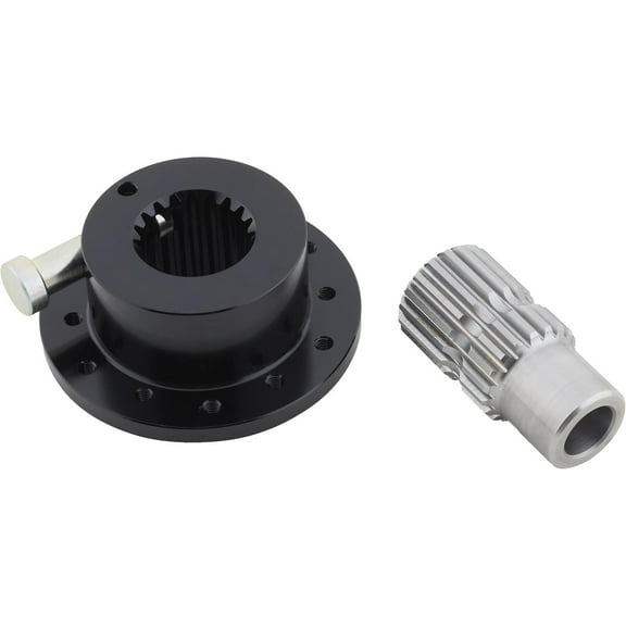 Speedway Motors 6-Bolt Black Quick Release Steering Wheel Hub, Push Button Design with 5/8 Inch 19-Spline Shaft Adapter, Billet Aluminum, 6 on 70mm Pattern