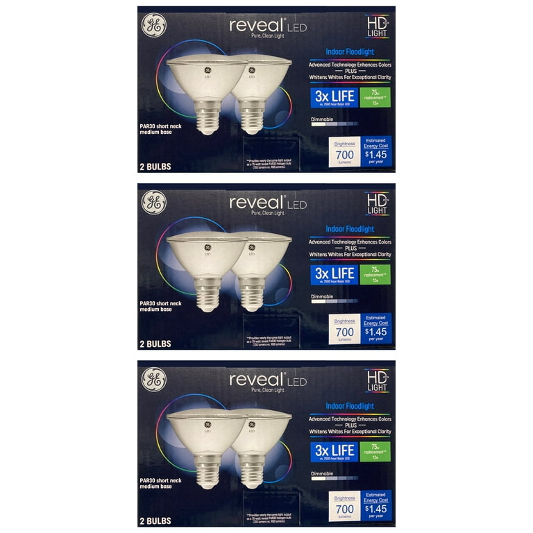 6 Bulbs GE Reveal LED 75 W Equivalent Dimmable Color Enhancing HD PAR30 Shortneck Dimmable LED Light Light Bulb GE s Best Light Indoor