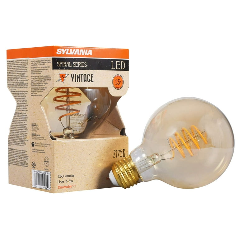 6 bulbs Sylvania LED Vintage Globe Spiral Filament G25 Light Bulb Efficient 4.5W Medium Base Dimmable 2175K Amber Glow