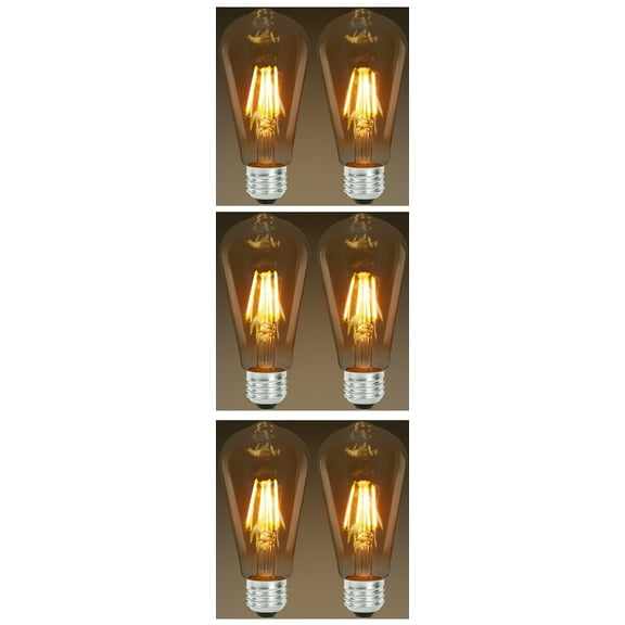 (6 bulbs) Sylvania ST19 Vintage LED 60 watt replacement using only 6 watts,  Antique Amber Glow, 650 lumens, LED light bulb