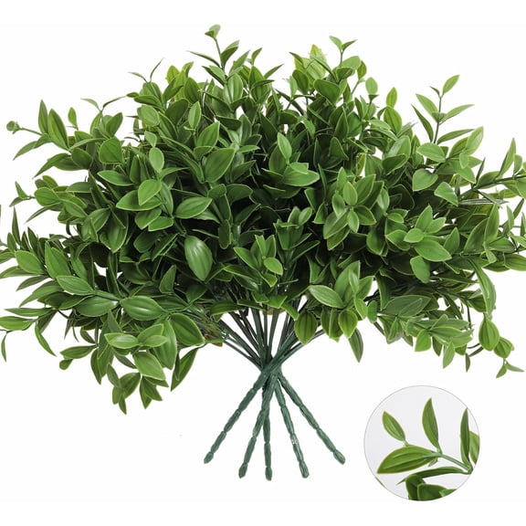 6 bunches of artificial green plant stems, 14.5 inches (approx. 36.8 cm) fake lucky bamboo leaves. Artificial outdoor plants, UV-resistant plastic shrubs suitable for outdoor use in homes, rooms