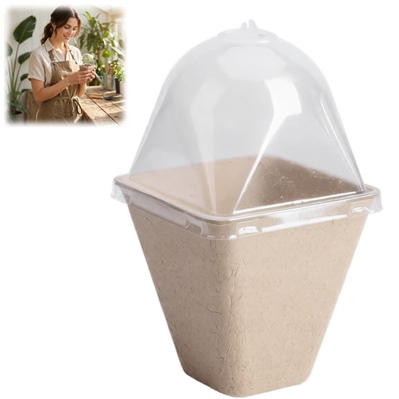 6 cm Nursery Pots with Cover Square Biodegradable Lightweight Grow Pots for Garden Flowers Herbs Vegetables Seedlings