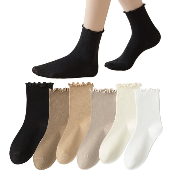 Livease 6 Pairs Ruffle Socks for Girl Women, Thin Frilly Socks, Ankle socks, Mix Colors, Size 5-10