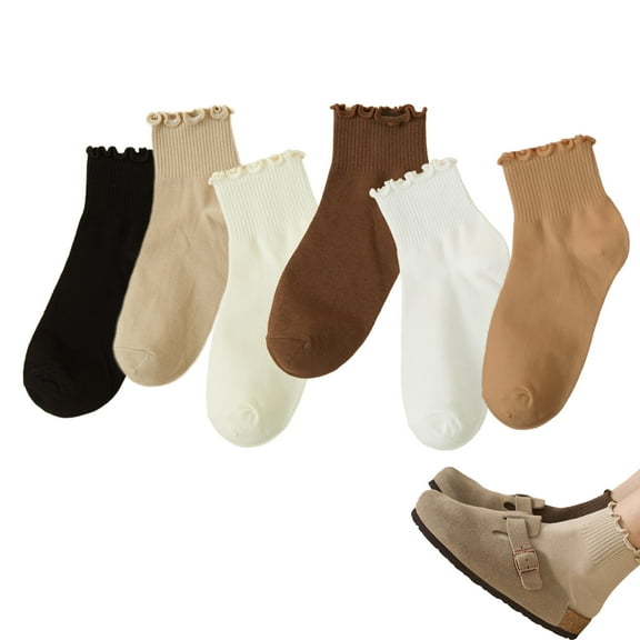 Livease 6 Pairs Women Ankle Socks, 6 Colors Ruffle Sock for Girl Women, Crew Frilly Sock, Size 5-9