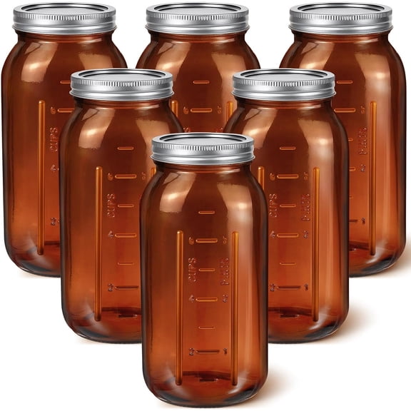 6 count 64 oz Glass Mason Jars Glass Mason Jars Canning Container Set Embossed Half Gallon Fermenting Container with Airtight for Canning Freezing Preserving Beverages Decor ()