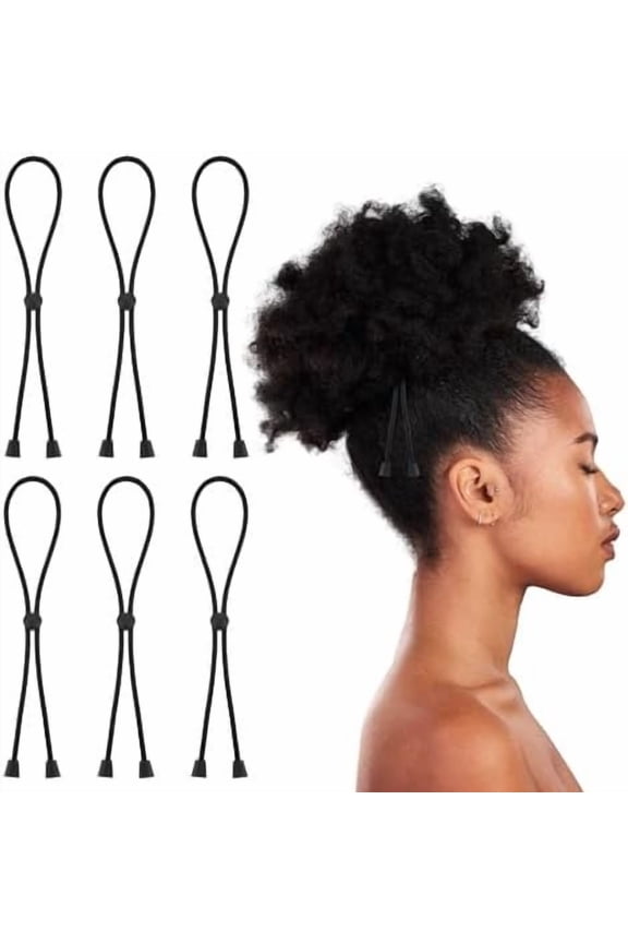 6 count Adjustable Hair Ties for Thick Black Drawstring Hair Accessories Silk Soft Ponytail Holders Satin Hairband for Curly Heavy Hairstyle