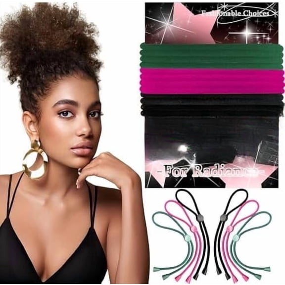 6 count Adjustable Thick Hair Ties, Large Ponytail Holders for Hair, Buns, , Dreads, Curly & Afro Hair/Puffs - 3 Colors Hair Bracelet Bulk