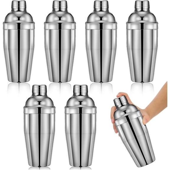 6 count Bar  Shaker Professional Stainless Steel Martini Drink Mixer with Built-in Strainer for Bartending No Leaks Boston Shaker for Bar Party Drink Mixing Tool(18.6 oz,)