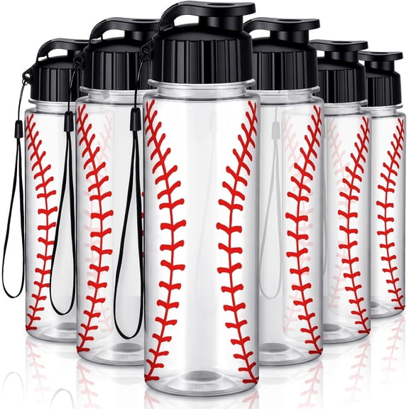 6 count Baseball Water Bottle 17 oz Plastic Biking Water Bottle with Leak Proof Flip Top Bulk for Baseball Party Favors Birthday Day Tailgate Party Supplies Team Gifts