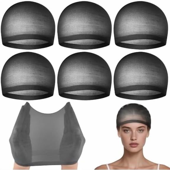 6 count Black Wig Cap for Women, Mesh Stocking Wig Caps Net Closed End Hair Mesh Net Liner -thin Invisible for Women Men Show Halloween Bachelorette Party Music Festivals Daily Life