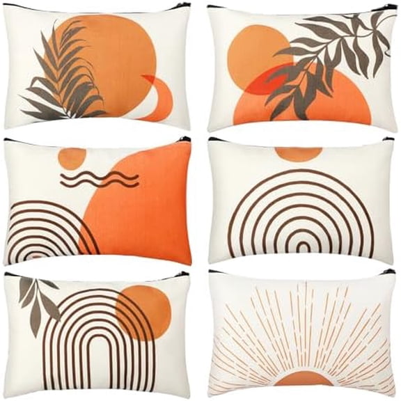 6 count Boho Makeup Bag Canvas Bags Makeup Pouch for Purse Sunshine Ray Retro Linen Zipper Preppy Pouch Cute Organizer for Women, Bobo Style