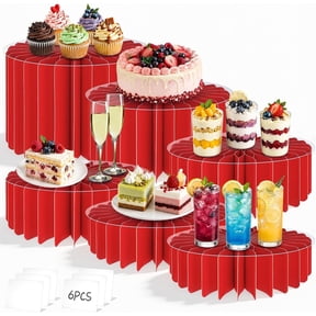 6 count Buffet Risers, Risers for Table, Foldable Cake Display Stands, Tall Cardboard Cupcakes Stand for Show Catering Desserts Wedding Birthday Party Decoration (Glitter Red)