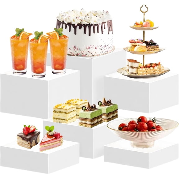 6 count Buffet Risers and Stands, (10" 9" 8" 7" 6" 5") Risers for Buffet Table, Dessert Table Display Set, White Cube Boxes for Parties, Catering, & Collectibles