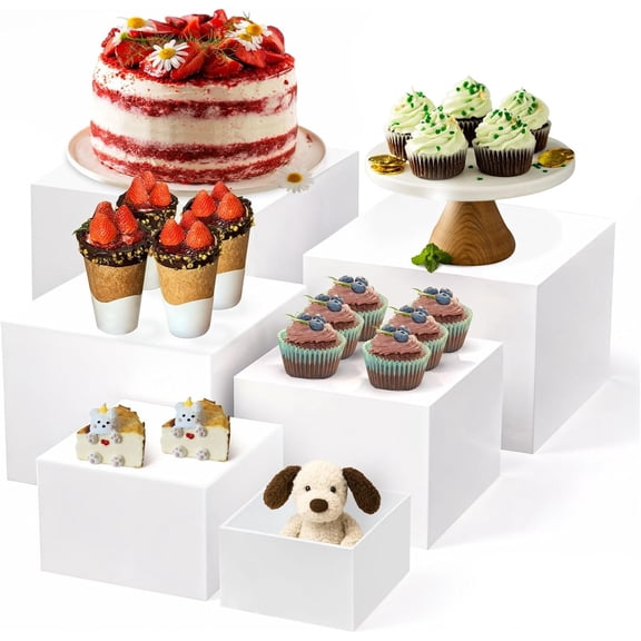 6 count Buffet Risers and Stands, White  Display Stands, Dessert Stands for Table,  Display Risers for Party, Catering, Wedding,  & Collectibles Display (10" 9" 8" 7" 6" 5")