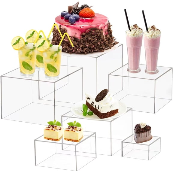 6 count Buffet Risers and Stands, Clear Risers for Buffet Table, Risers Display Stands for Wedding Party, Display, Collectibles(8" 7" 6" 5" 4" 3")