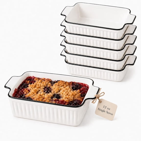6 count Ceramic Baking Dish, 12 Oz Small Casserole Dish with Handle, Porcelain Bakeware Sets, 5 inch Rectangular Lasagna Pans, Baking Serving Dishes for Casserole, Cakes, Dishwasher Oven Safe