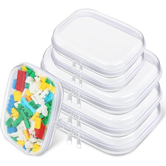 6 count Clear Hard Zipper Case Hard-Sided Storage Case Plastic Clear Hard Shell Zipper Pouch Portable Travel Organizer Box for Travel Building Blocks Puzzles Makeup Supplies (White)