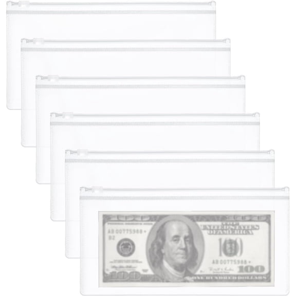 6 count Clear Plastic Envelope, 4.7 x 9.3 Inch Zipper Plastic Envelopes Receipt Stickers Zipper Envelope Case Index Card Holder Organizer Clear Pencil Bags, A6 Size