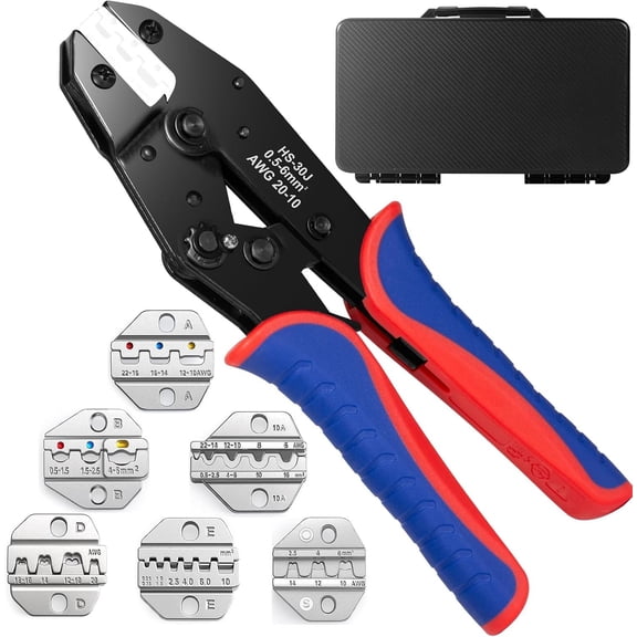 6 count Crimping Tool Set, Ratchet Wire  for Heat Shrink, Wire End Ferrules,  Lugs/Insulated/Non-Insulated/Open Barrel Terminals, Solar Connectors,  with 6 Interchangeable