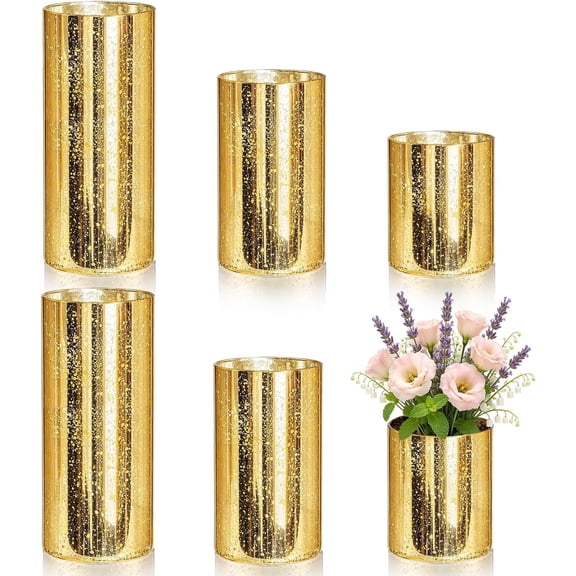 6 count Cylinder Vases for Centerpieces Mercury Vase Hurricane Vase Bulk Round Wide Container for Office Wedding Table Decorations (4''/6''/8'')