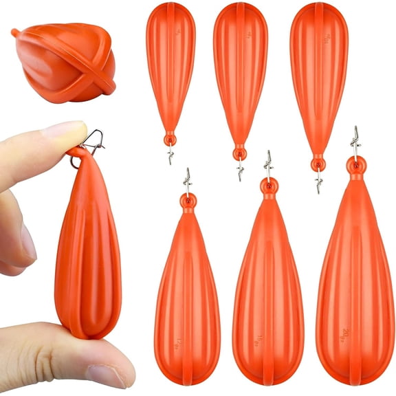 6 count Fishing Practice Plugs - 6 Sizes Orange Casting Practice Plug, Suitable for to Improve Throwing Skills (1/5 oz, 1/4 oz, 3/8 oz, 2/5 oz, 1/3 oz, 3/4 oz)