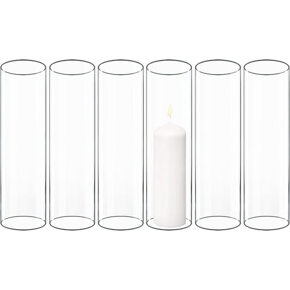 6 count (H:10" D:3") Open Ended Glass Hurricane Candleholder Tube Shade Bottomless Candle Chimney Cover
