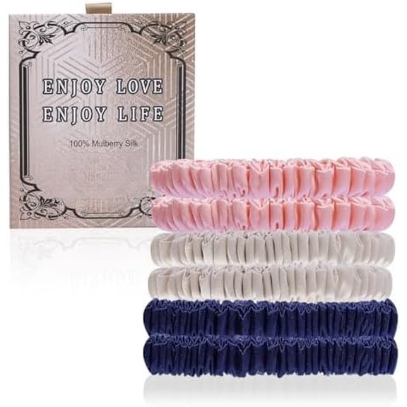 6 count Hair Scrunchies  Mulberry Silk Scrunchie for Women Girls Curly Thick Thin Hair .Women's Black Large Cute Big Satin Sleepy Bulk Small Tie Scrunchie Sleep