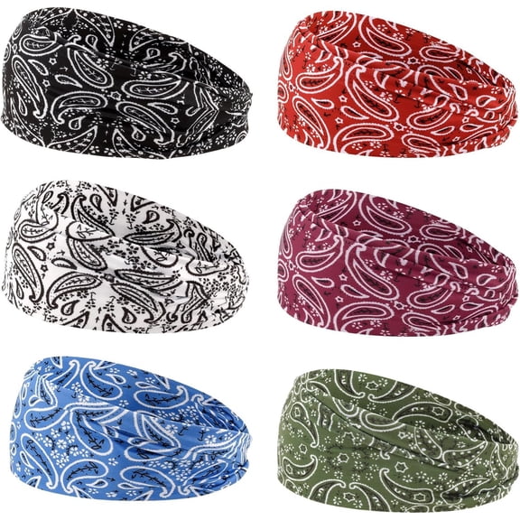 6 count Headbands Paisley Bandanas  Bands  Band Hair Wrap Headwrap Fashion Boho Wide Thick Workout Yoga Elastic Headbands Mens Cooling Running  Headband Sweatbands for Women and Men