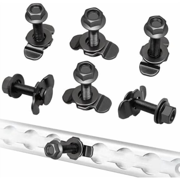 6 count L-Track Double Lug Threaded Stud Nut Fitting Tie Down Mounting for Heavy Duty Anchor Points Bearing 6000 LBS for Bed or Cargo System Rails