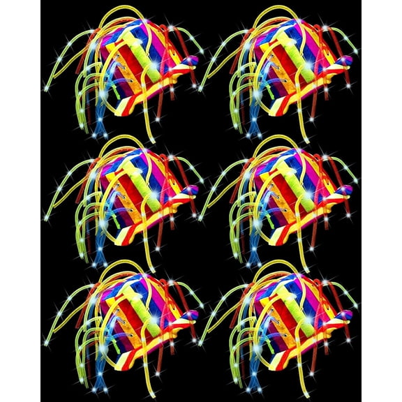6 count LED Funny Clown Crazy Hat Light up Jester Glow in Dark Crazy Hat Mardi Gras Noodle Hair for Adults Party  Costume Decor Supplies