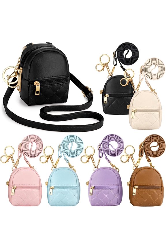 6 count Mini Backpack  Cute  Bag for Women PU Leather Makeup Bag Key Pocket Lipstick Bags Card Holder Data  Organizer Zipper Pouch with Lanyard Ideal for