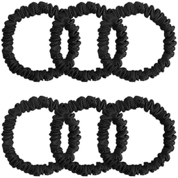 6 count Mulberry Silk Scrunchies Small Black Silk Hair Ties No Satin Hair Scrunchies for Women Girls Simple Versatile High Elasticity