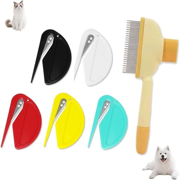 6 count Multifunctional Knotting and Removal Comb -Click Self-Cleaning Brush for Dogs, Cats, Puppies, and Rabbits, Plastic Comb for Hair Shedding and Removal