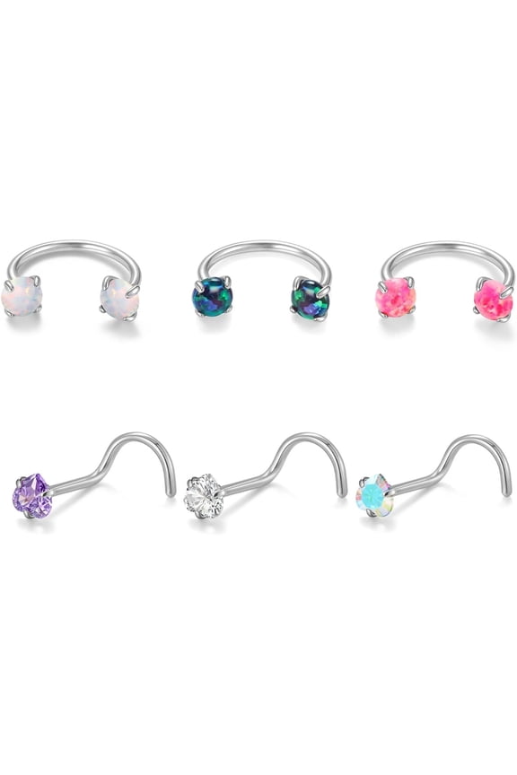 6 count Nose Septum Horseshoe Rings Surgical Steel Earring Eyebrow Lip Helix Tragus Cartilage Rings for Women Men 20G 8mm