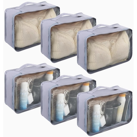 6 count Packing Cubes Luggage Organizers Small Mesh Clothing Underwear Bag Foldable Laundry Bags for Travel Hiking Camping Backpacking