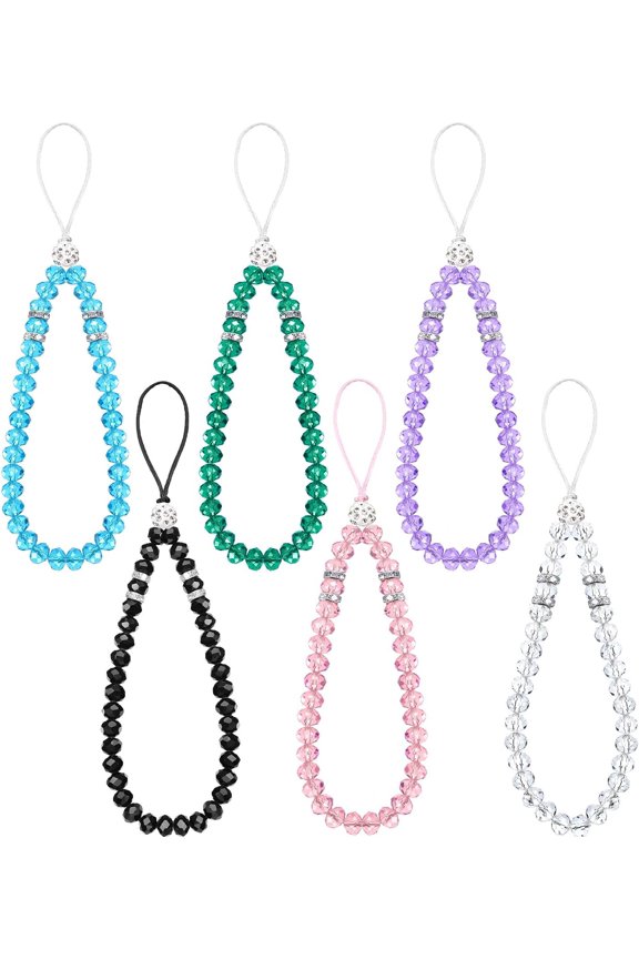 6 count Phone Charm Wrist Strap Cute Lanyard Beaded Aesthetic Cell Phone Bracelet Bling Camera Strap Sparkling Wristlet Chain String for Women Mother'S Day(Classic Color)
