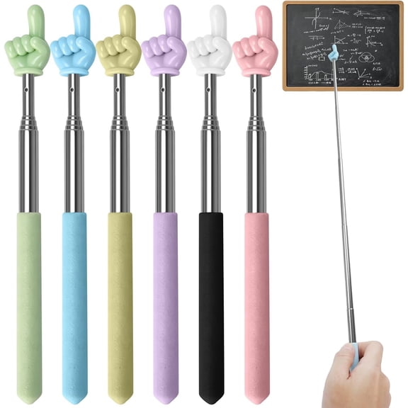 6 count Pointer Finger Stick - Multipurpose Teacher Pointer Stick, Classroom Pointer and Mini Retractable Finger Pointer Stick, Engaging Colors - Classroom Essentials for Effective Presentations