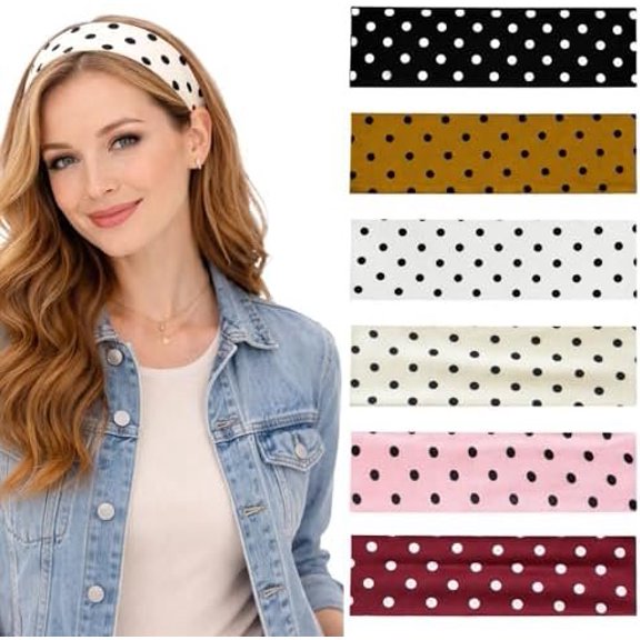 6 count Polka Dot Headbands for Women, Headband Polka Dot, Patterned Headbands Suitable for Yoga, Exercise and Daily Styling